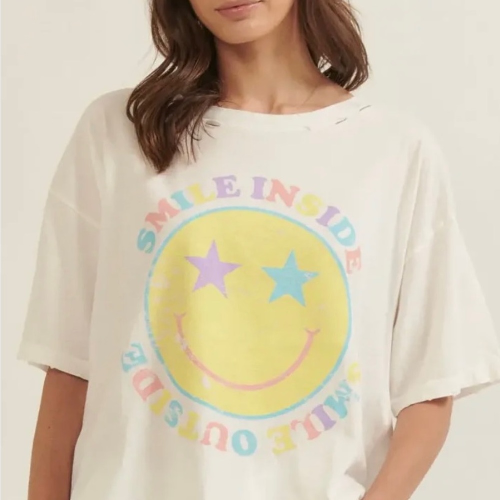Brand New Smile Inside & Outside Oversized Distressed Super Soft Graphic Tee